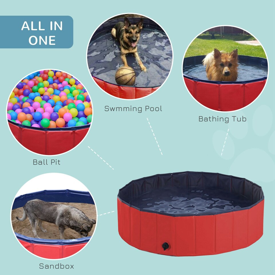image 1 of PawHut Pet Paddling Pool Cat Dog Indoor/ Outdoor Foldable 120cm Diameter Red