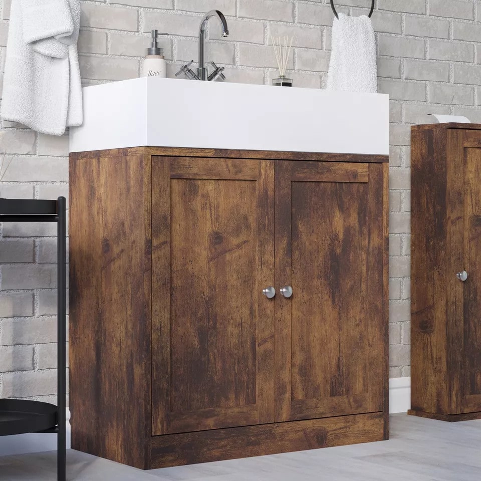 image 1 of 3 Piece Bathroom Furniture Set - Under Sink Cabinet, Mirror Cabinet & Toilet Paper Dispenser | Brown | 0 x 0 x 0 | 1