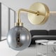 image 4 of Set of 2 Toner - Satin Brass with Smoked Glass Globe Wall Lights | Gold | Grey | 2