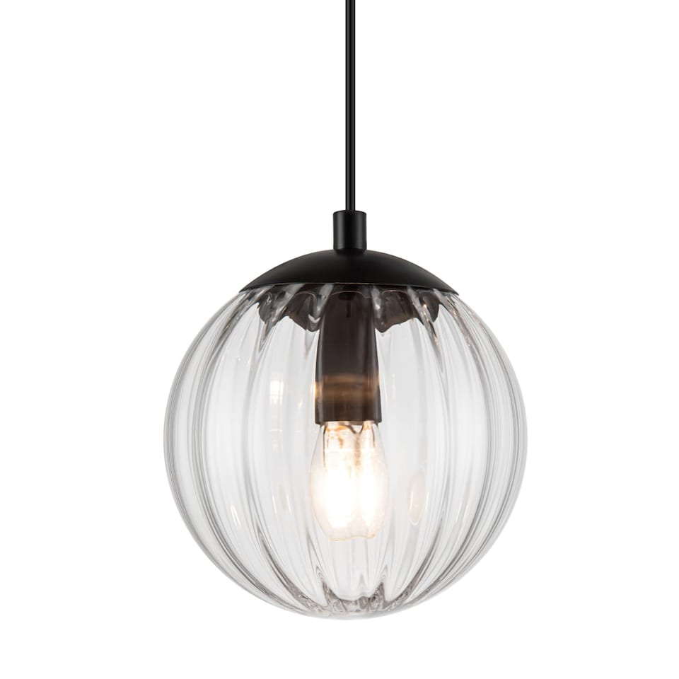 image 1 of COSYLYTE Kingston 3 Light Modern Ribbed Glass Pendant Light - Matt Black Metal | Black | 1
