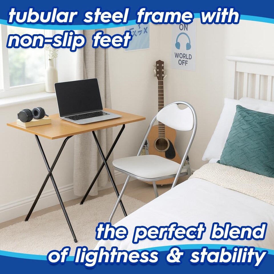 image 1 of Harbour Housewares Wooden Folding Desk & Chair Set - Natural/White | Brown | Brown/White