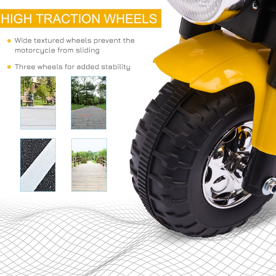 image 1 of HOMCOM 6V Kids Electric Motorbike 3 Wheels Ride On Toy with Horn Headlights Realistic Sounds for Girl Boy 18 - 36 Months Yellow