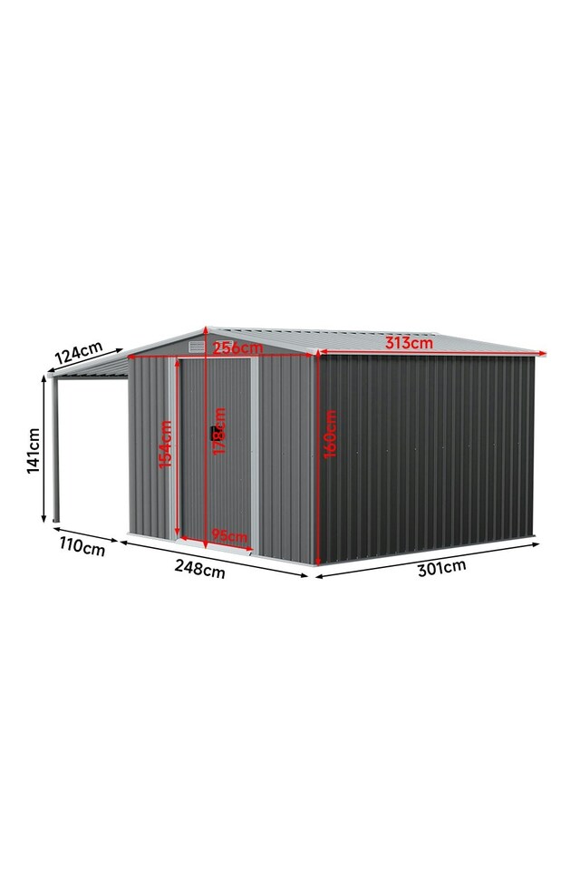 image 1 of Living and Home Outdoor Storage Shed with Log Store - Dark Grey 248 x 301 x 178cm | Grey