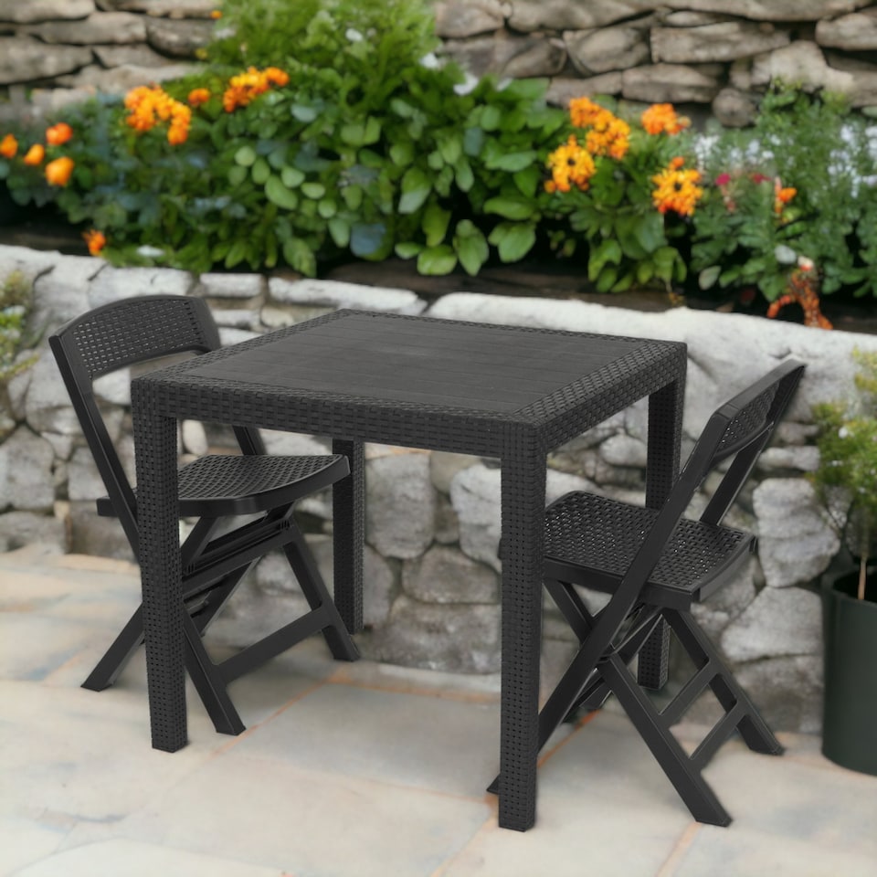 image 1 of Plastic Anthracite Garden Table with Chair | Black | 3