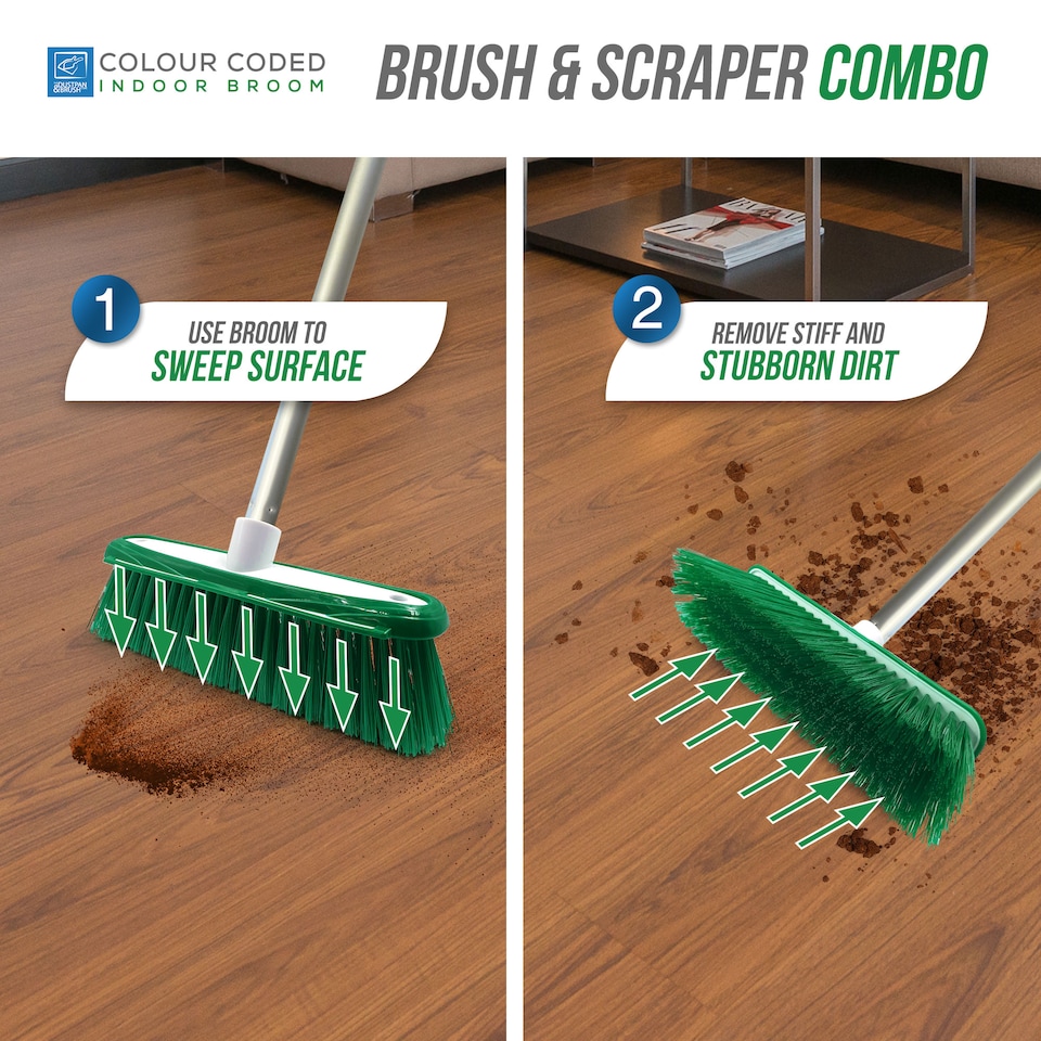 image 1 of TDBS Colour Coded Indoor Sweeping Broom with Scraper