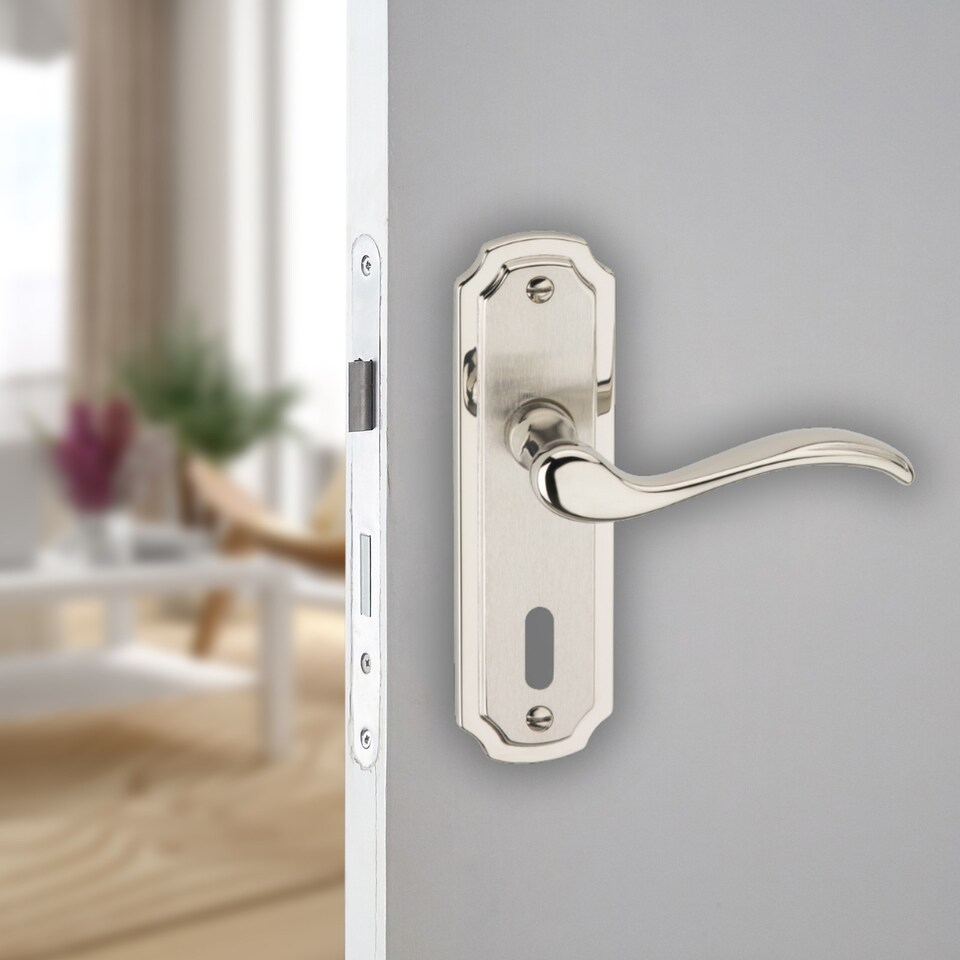 image 1 of Constance Metal Lever Latch Door Handles Set Rose Internal, External | Silver | 6x Satin Nickel Keyhole