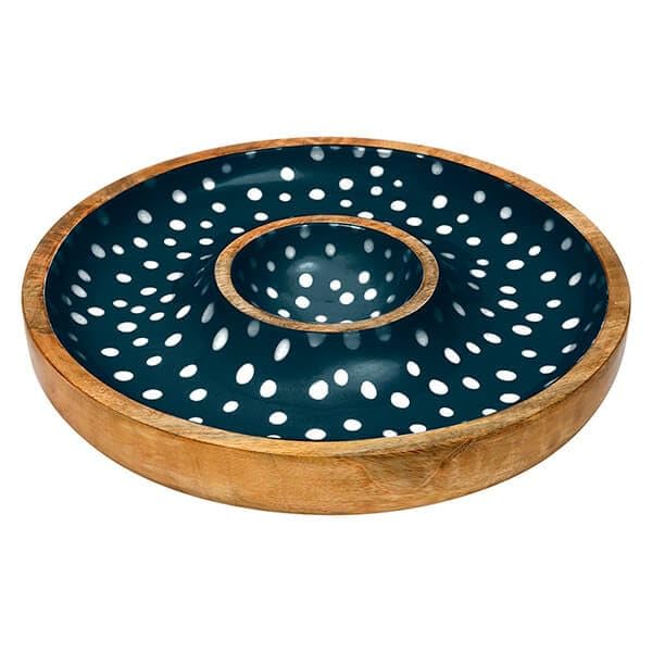 dexam Sintra Mango Wood Spotted Chip & Dip Bowl - Ink Blue