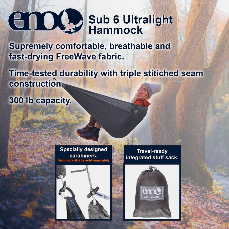 image 1 of Sub 6 Hammock - Ultralight Compact Travel Hammock | Grey | Grey | One Size | 1