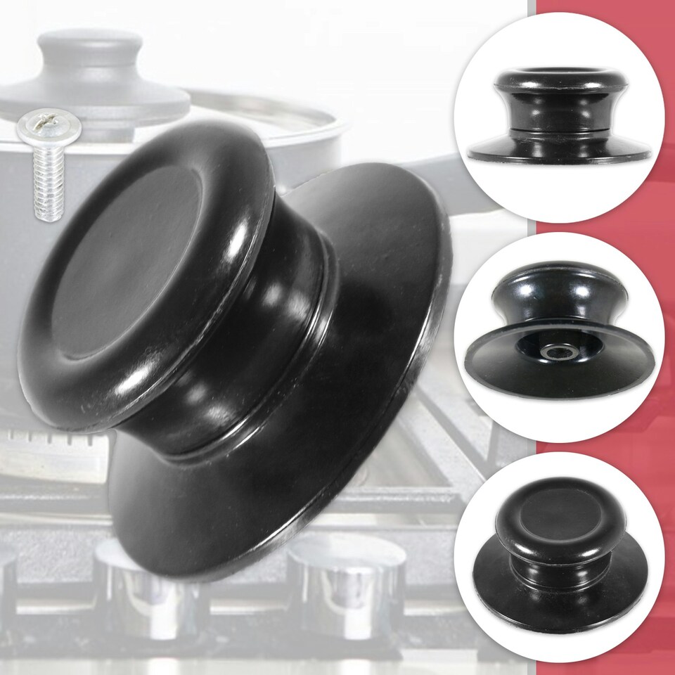 image 1 of SPARES2GO Pan Lid Knob Handle Kitchen Cookware Black Round Bakelite Hand Grip Replacement Black