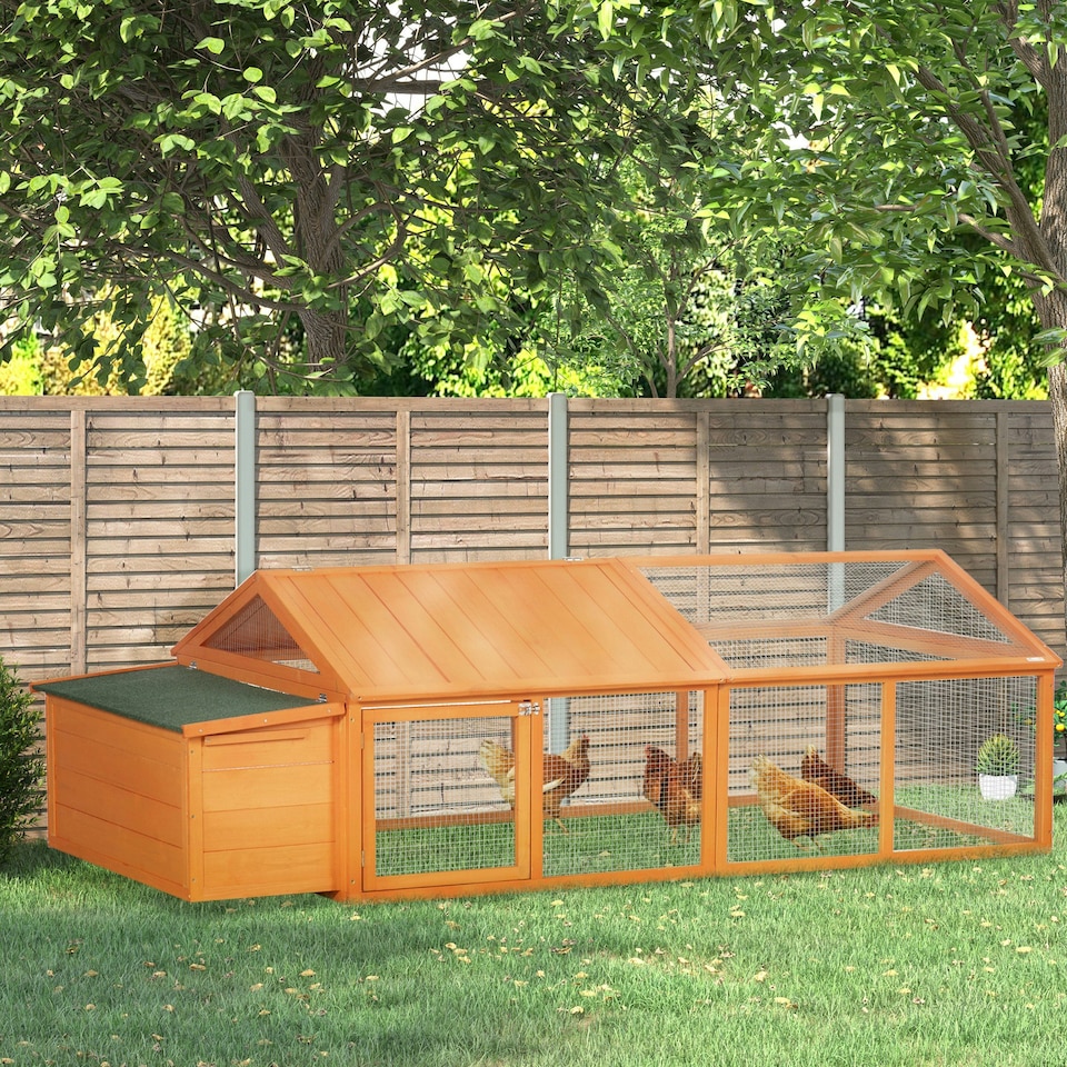 image 1 of PawHut Wooden Chicken Run with Nesting Box, Openable Roof, for 4-8 Chickens