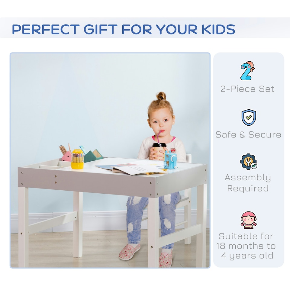 image 1 of HOMCOM kids Table and Chair Set 2 in 1 Activity Play Table for Bricks w/Storage