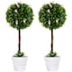 image 1 of HOMCOM Set of 2 Potted Artificial Plants Ball Tree with Flowers, Pink