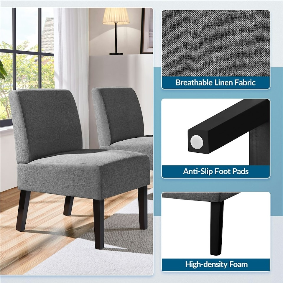image 1 of Yaheetech Fabric Side Accent Chair with Rubberwood Legs Grey