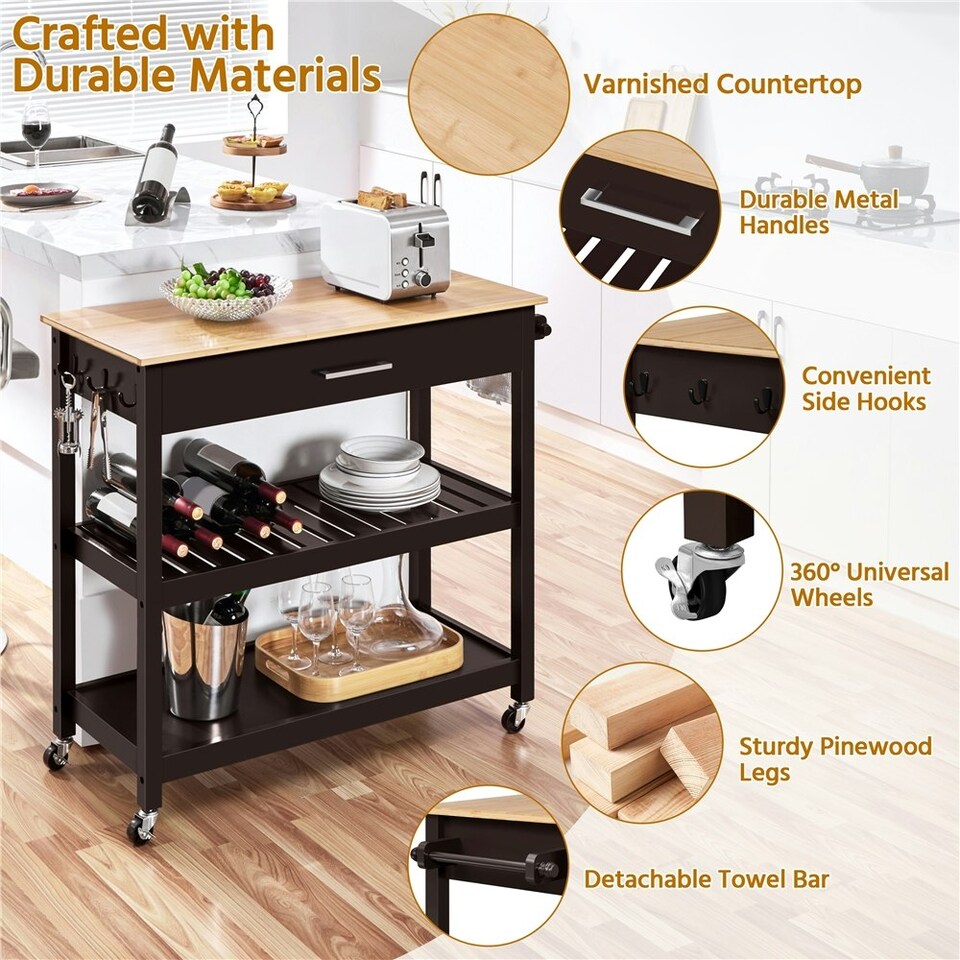 image 1 of Yaheetech Rolling Kitchen Island Cart on Wheels Espresso