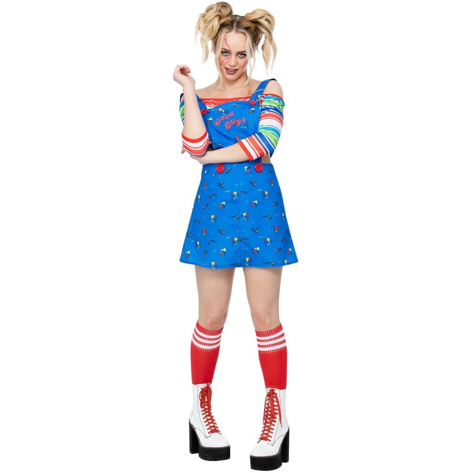 image 1 of Chucky Womens/Ladies Costume Dress | Blue | Blue | M | 1