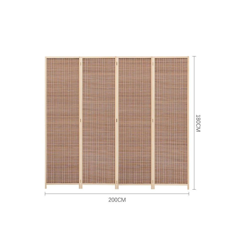 image 1 of Living and Home 4-Panel Bamboo Woven Folding Divider Screen - Brown | Brown