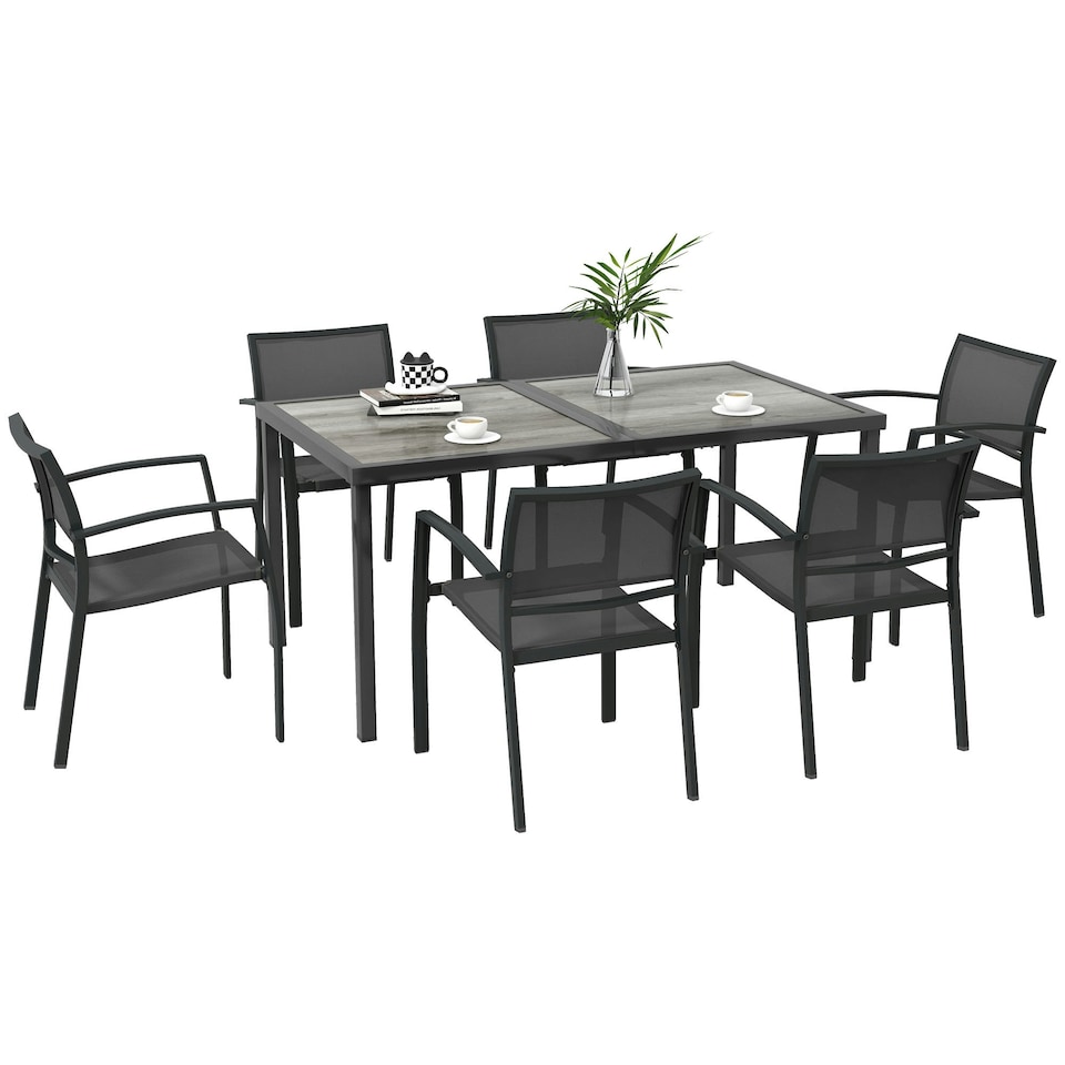image 1 of Outsunny 7 Pieces Patio Dining Set with 6 Stackable Chairs for Poolside