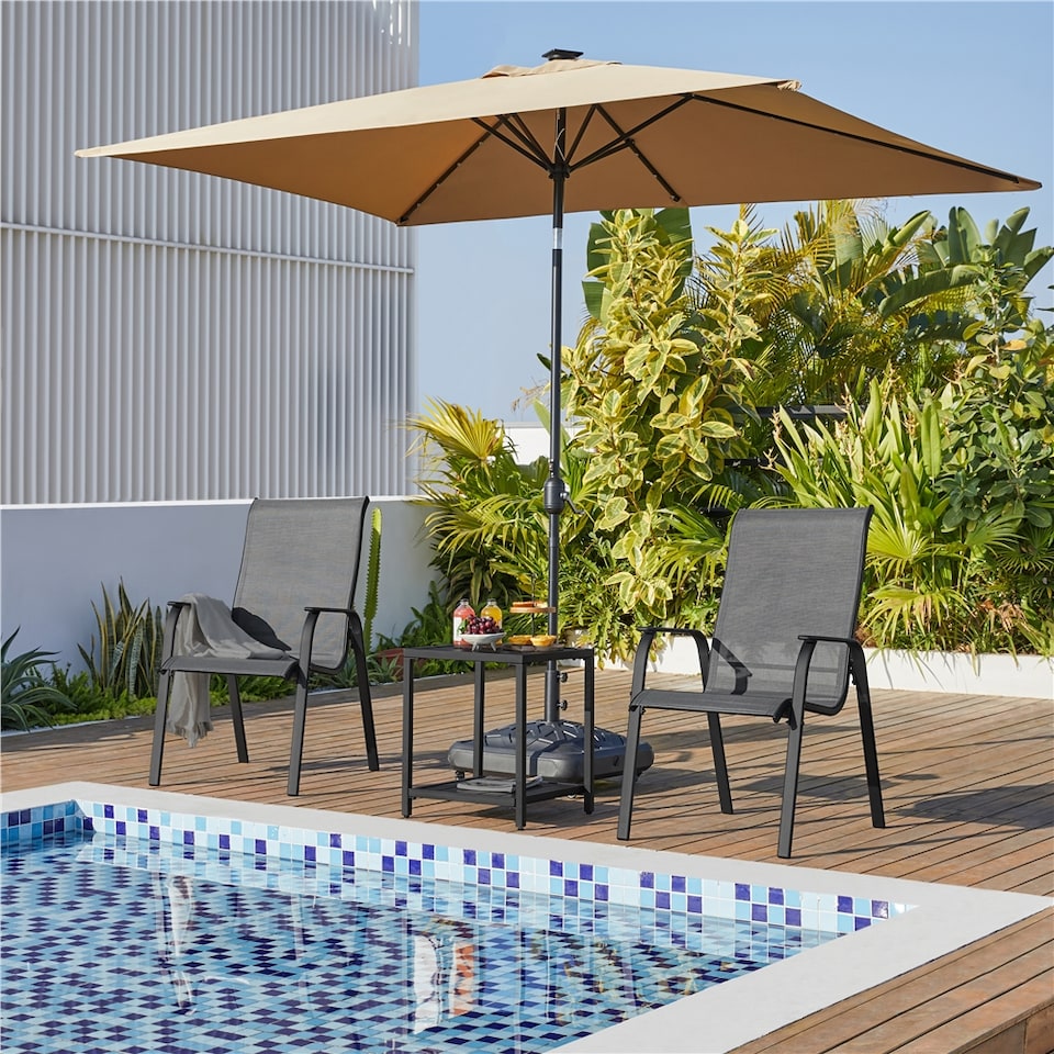 image 1 of Yaheetech Set of 2 Outdoor Texteline Stackable Dining Chairs with Backrest-Grey | Grey | Grey | One Size