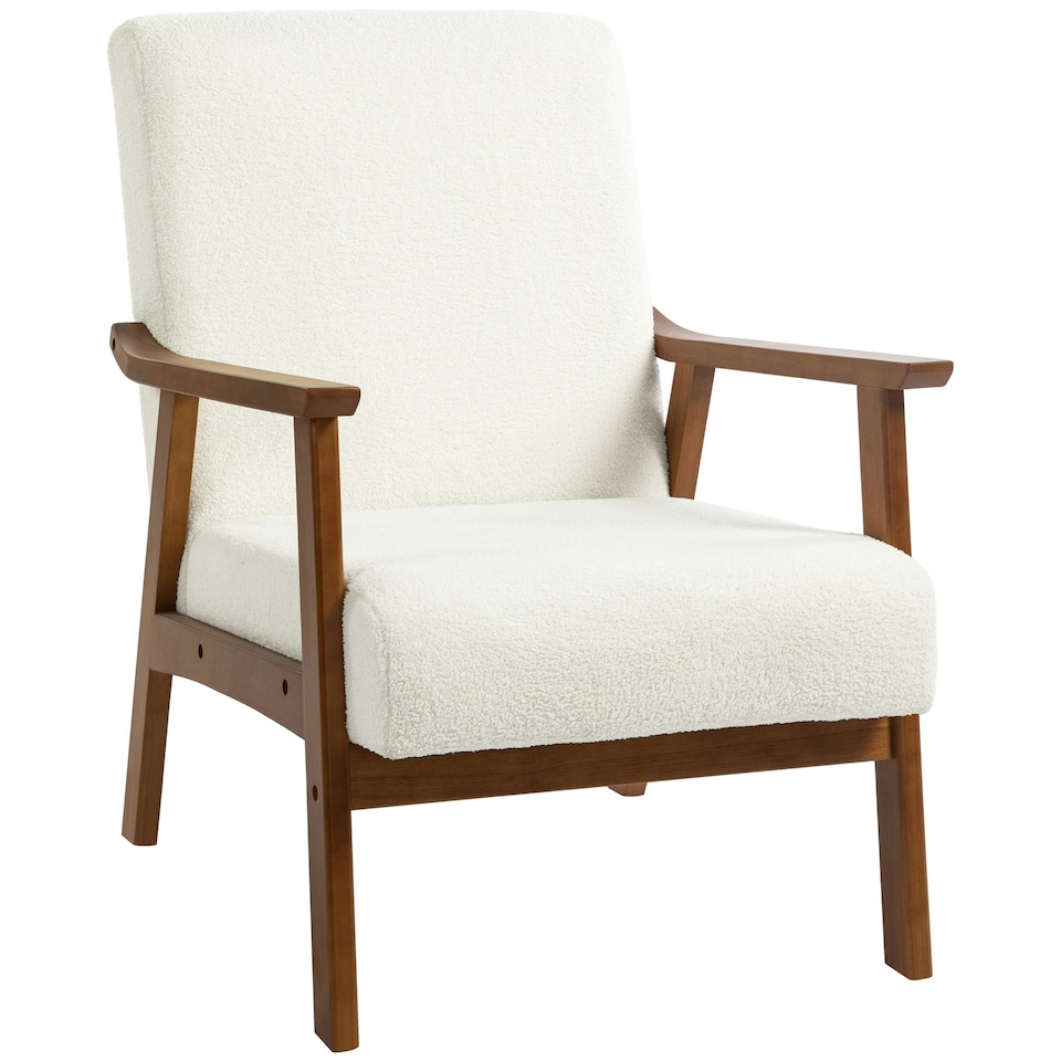 image 1 of HOMCOM Boucle Accent Chair Armchair W/ Wide Seat for Living Room Bedroom, White