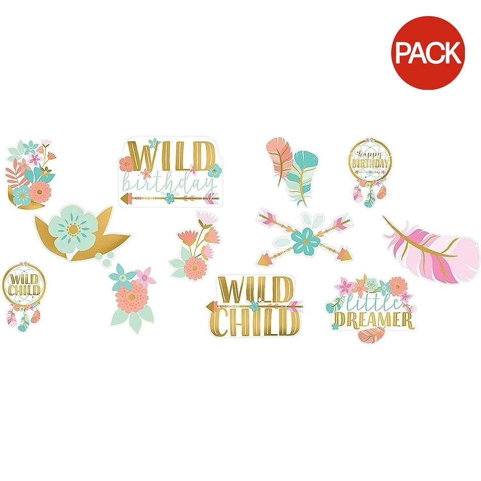 Amscan Birthday Girl Cardstock Boho Cut Out (Pack of 12) - Multicoloured - One Size