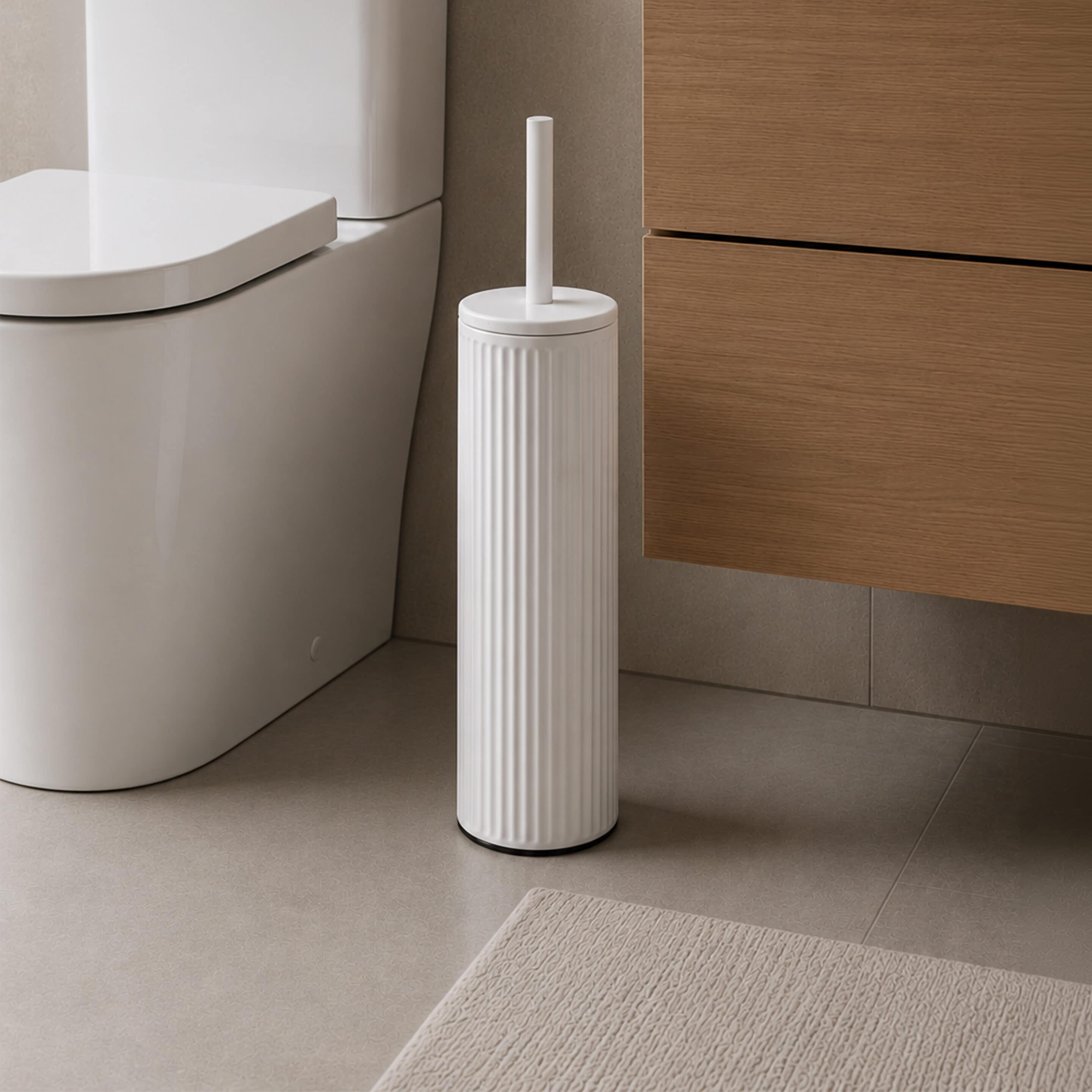Showerdrape Alpini Round Ribbed Fully Lined Toilet Brush & Holder in White
