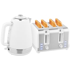 HOMCOM Stainless Steel Kettle and Toaster Set, 1.7L 3000W Rapid Boil Jug Kettle with UK Strix Thermostat, Limescale Filter, 4 Slice Toaster with 7 Browning Controls, Crumb Tray, White and Silver Tone