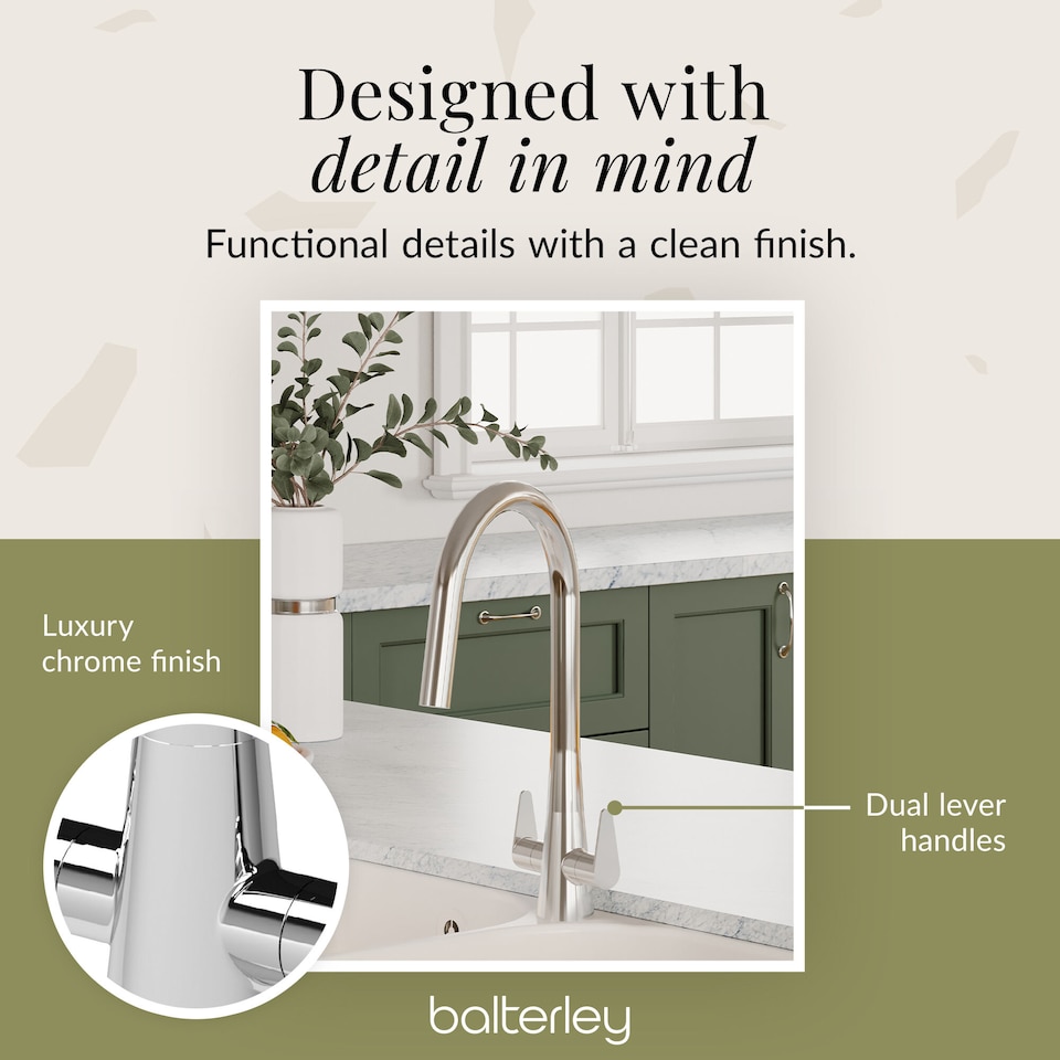 image 1 of Balterley Situla Kitchen Mono Mixer Tap with Dual Lever Handles, Curved Swivel Spout | Silver | Chrome | 1