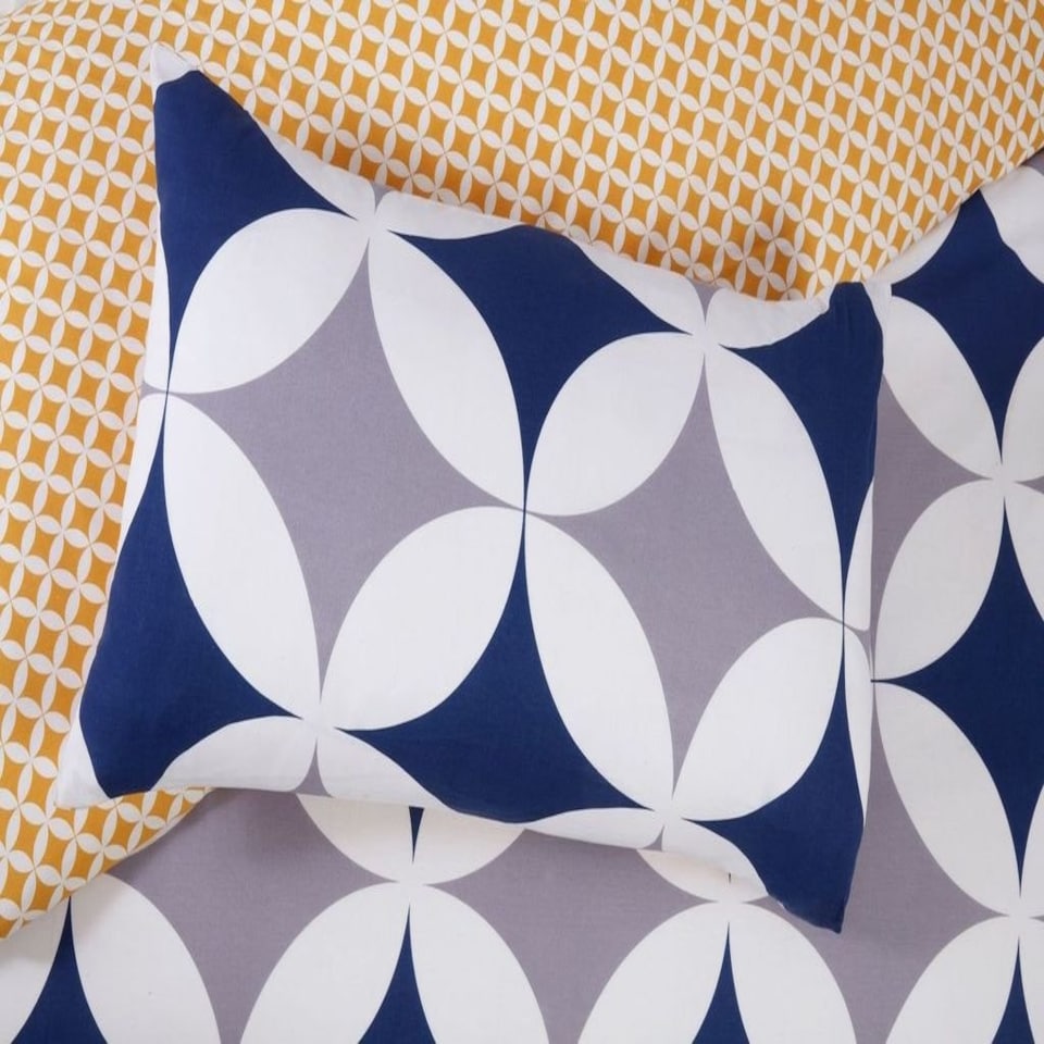 image 1 of Geo Polycotton Reversible Duvet Cover Set with Pillowcase Blue | King