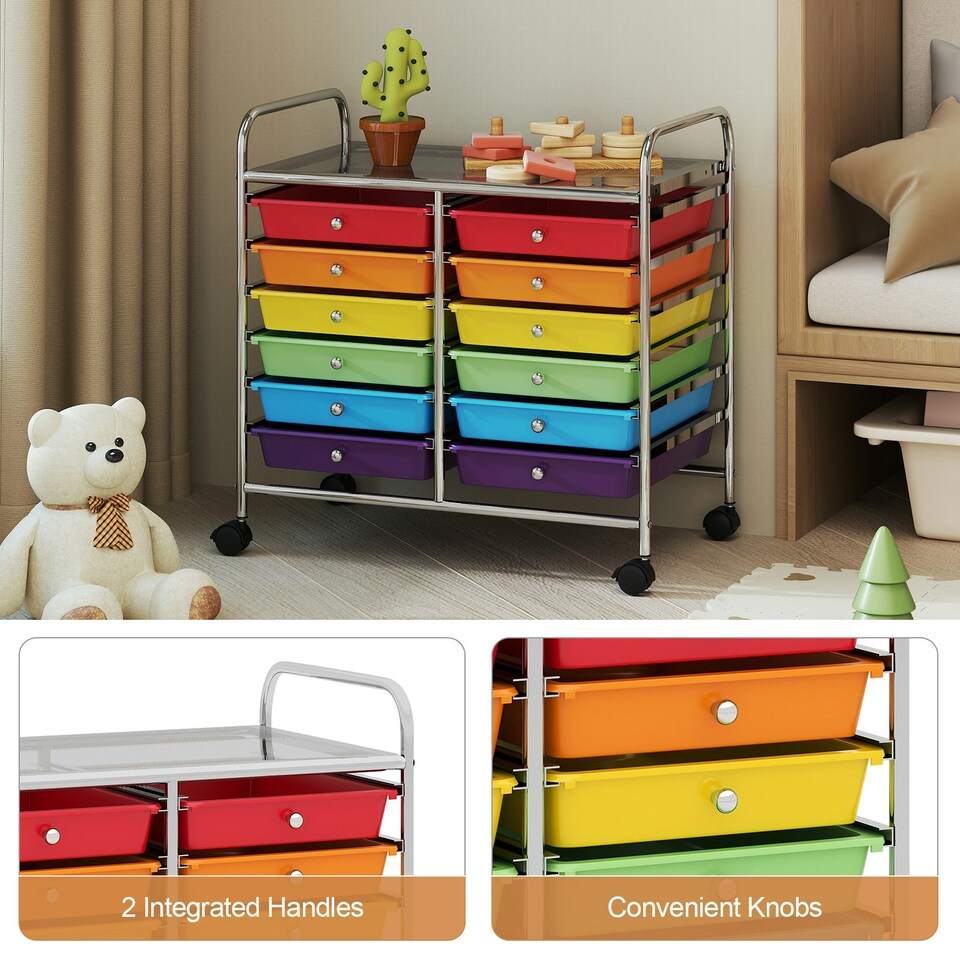 image 1 of COSTWAY 12 Drawers Utility Cart Storage Rolling Multi-color