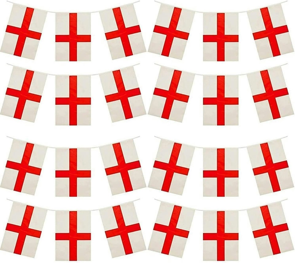 image 1 of 10m/33ft England St George Flag Bunting for FIFA 2026 World Cup – 25 St George Cross PVC Flags 20 x 30cm Double Sided