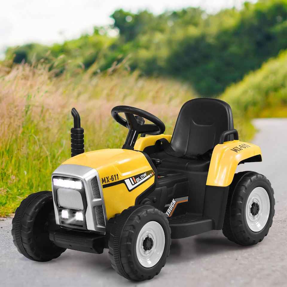 image 1 of COSTWAY 12V Kids Ride On Tractor with Trailer Music Yellow