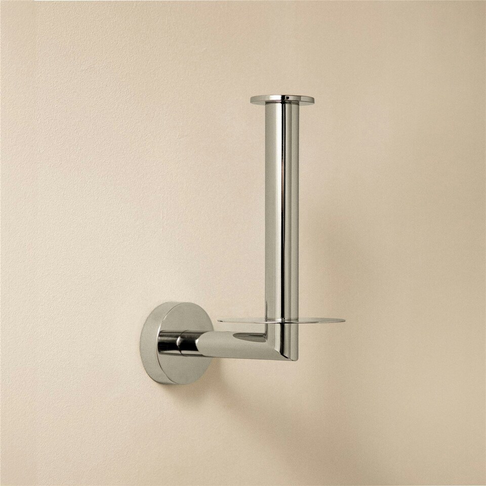 image 1 of Cosmic Wall Mounted Verticle Toilet Roll Holder with Durable Metal Chrome Finish