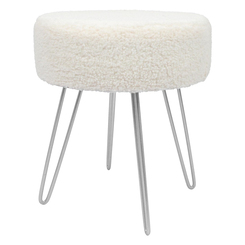 image 1 of Harbour Housewares Boucle Footstool - Round Modern Dressing Table Footstool Vanity Seat Chairs - 40 x 35cm - Silver Legs | Silver | Cream/Silver | Pack of 1 | 1