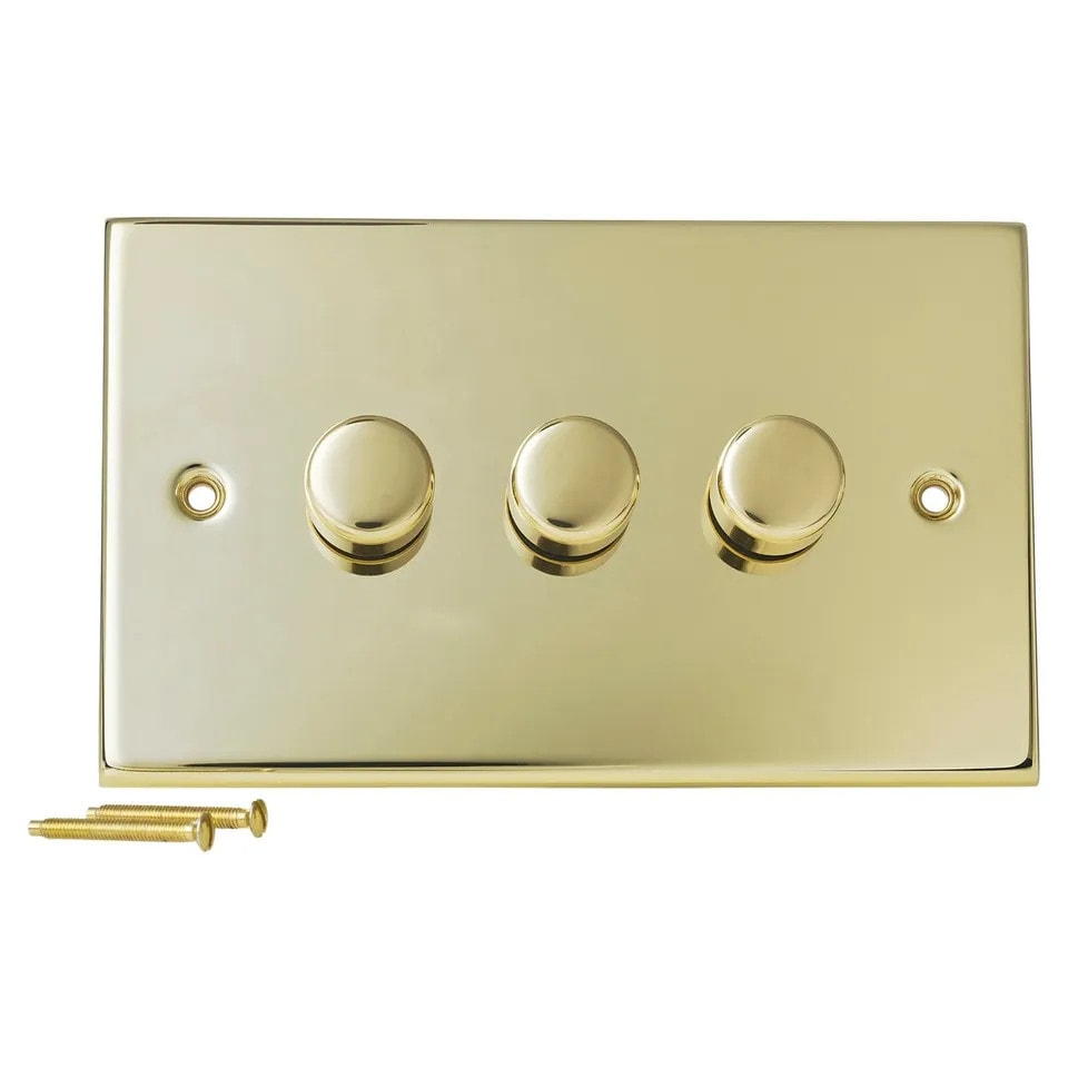 image 1 of Volex Crabtree Brass Gold 3-Gang Dimmer Light Switch