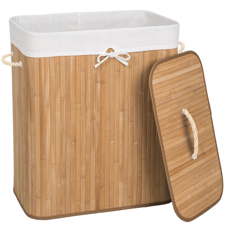 image 1 of Laundry Basket - washing hamper with lid, removable laundry bag, 2 handles | Brown | beige | 100 L | 1