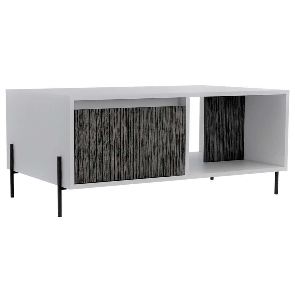 image 1 of Dallas White Coffee Table With Drawer & Open Storage - White and Carbon Grey Oak Effect Top with Metal Hardware | White | White & Carbon Grey Oak | One Size | 1