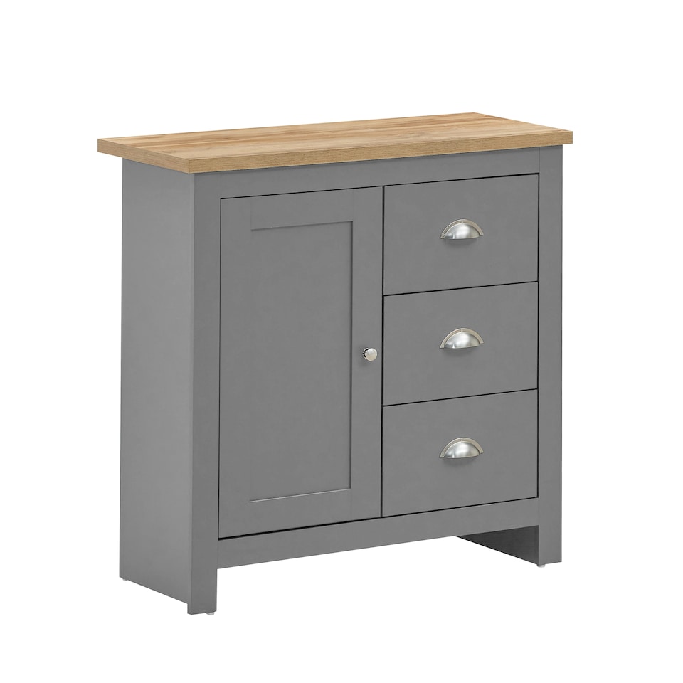 image 1 of Lisbon 1 Door 3 Drawer Storage Cabinet Sideboard Grey & Oak