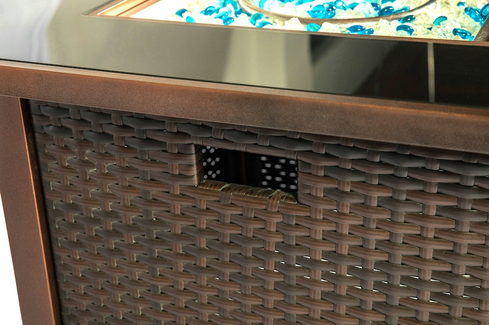 image 1 of MDA Designs Ostara Stylish Bronze Wicker Garden and Patio Gas Fire Pit Multi-Purpose Glass Tabletop Outdoor Smoke-Free Heater