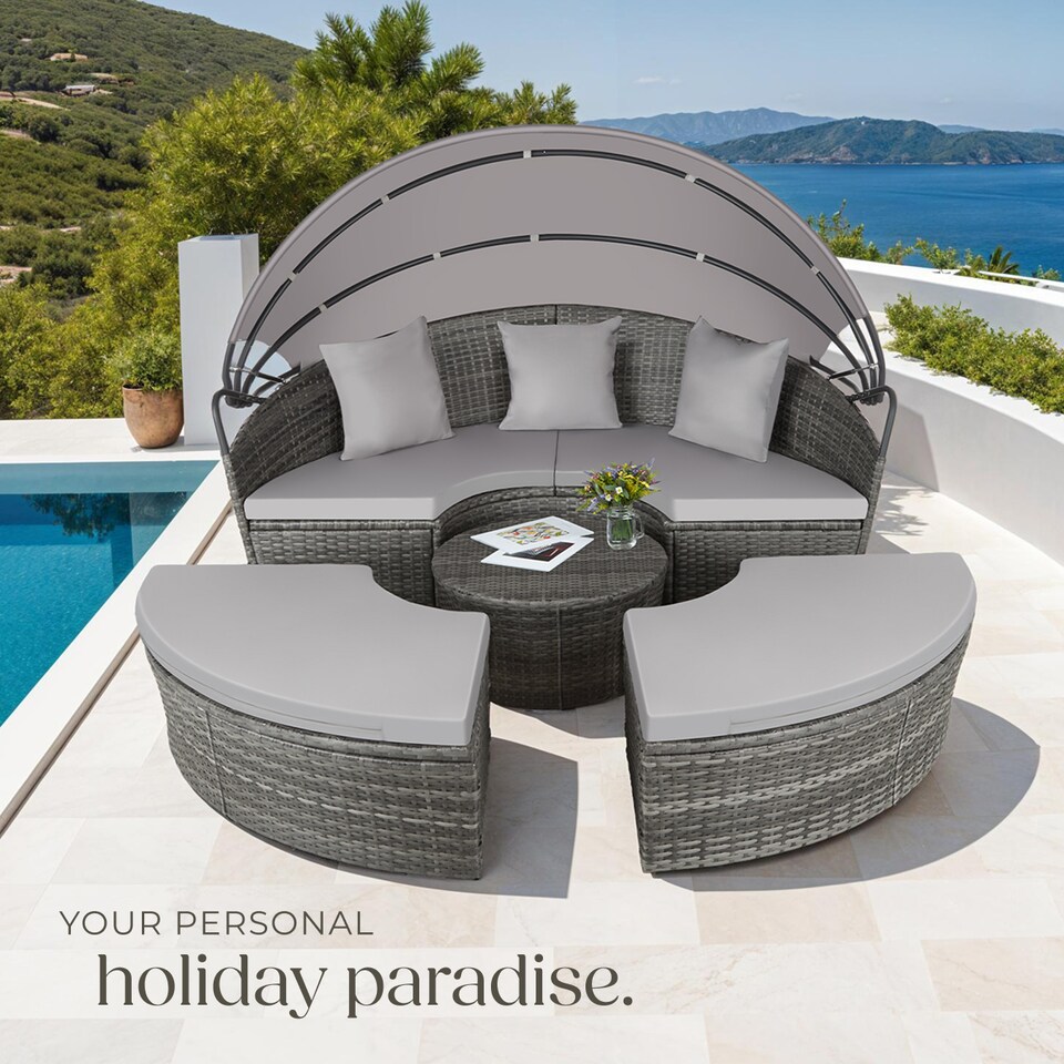 image 1 of Sun Lounger Santorini - modular garden furniture set with shade canopy | Grey | grey | 175 x 171 x 136 cm | 1