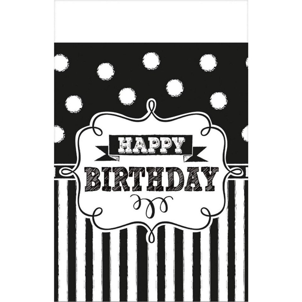 Amscan Plastic Happy Birthday Party Table Cover - Black/White - One Size