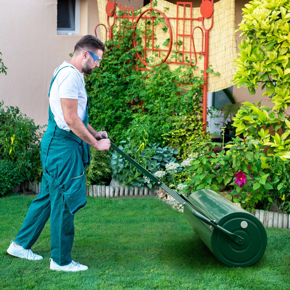 image 1 of COSTWAY Metal Lawn Roller Push/Tow-Behind Lawn Roller-Green