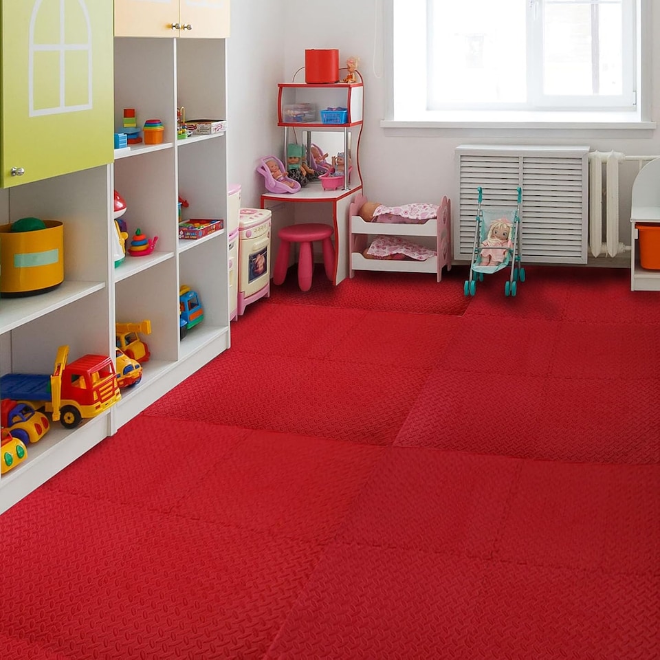 image 1 of Interlocking Gym Yoga Mats Anti-Fatigue EVA Soft Foam Exercise Play Floor Tiles (Red)