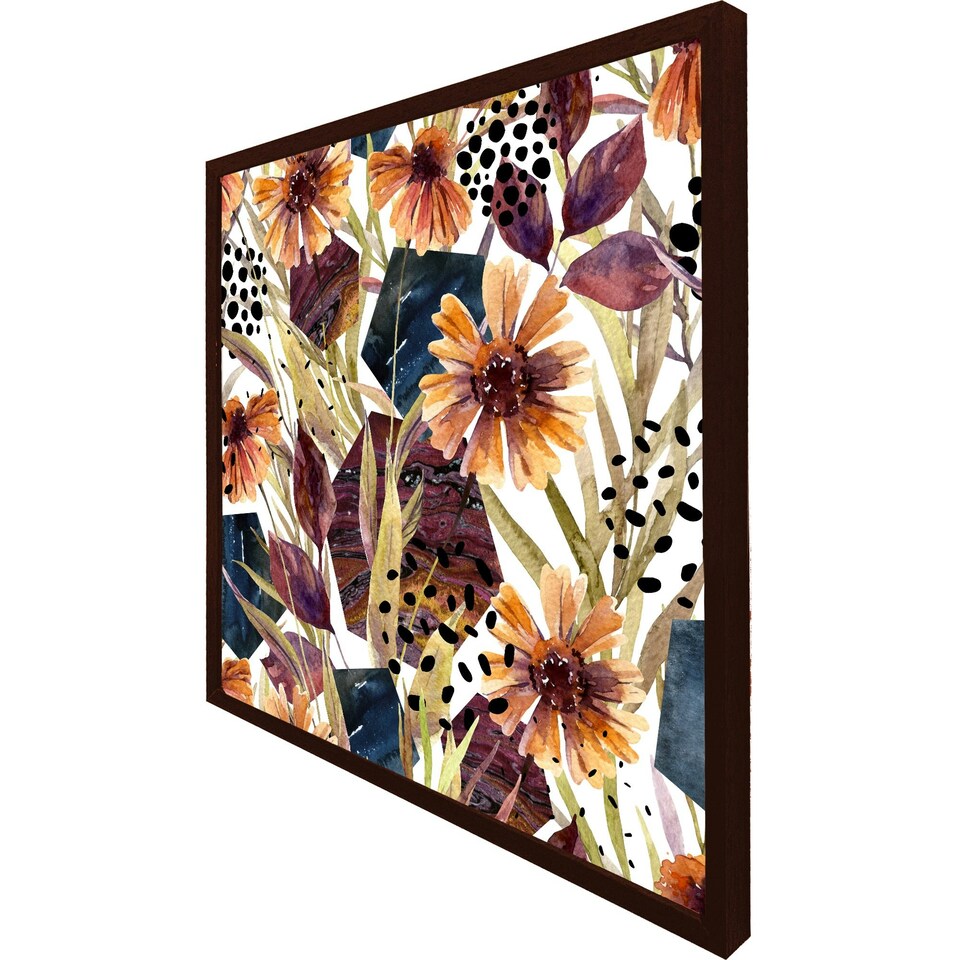 image 1 of Autumn geometric flowers (Picture Frame) Brown | Oak | XS