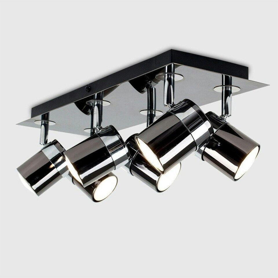 image 1 of ValueLights Modern Rectangular 6 Way Adjustable Ceiling Spotlight In Black Chrome Finish | Black