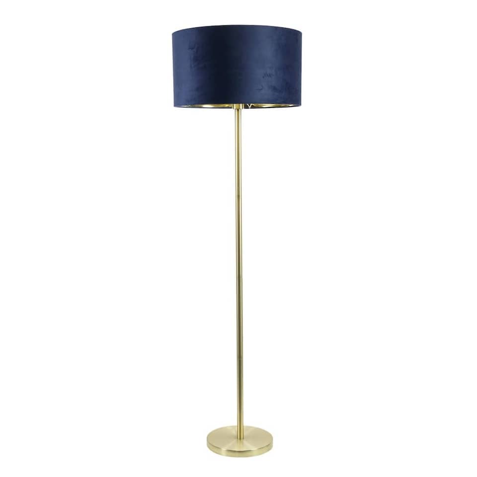 image 1 of ValueLights Charlie Gold Floor Lamp Navy Velvet & Gold Shade & Bulb | Blue