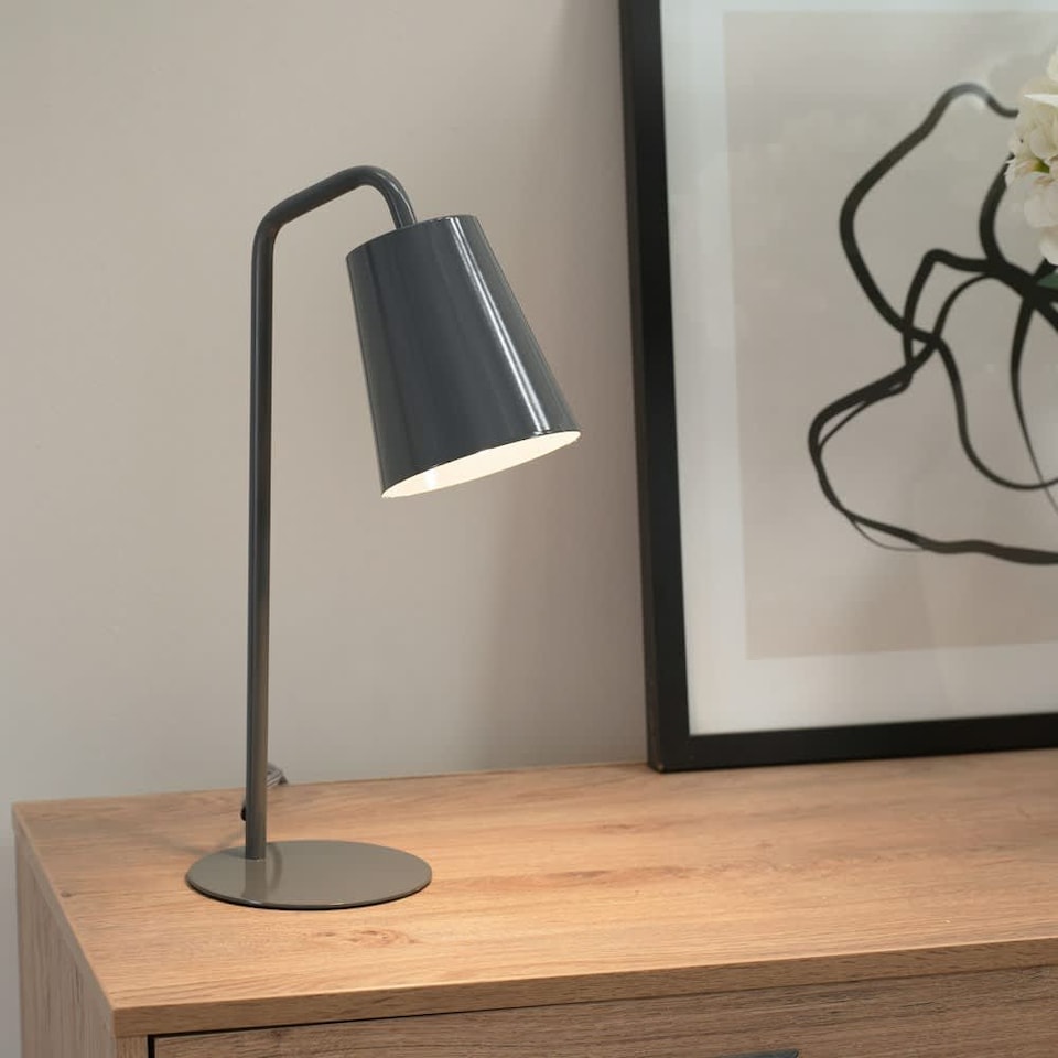 image 1 of ValueLights Bibi Charcoal Grey Arched Stem Metal Classic Table Lamp