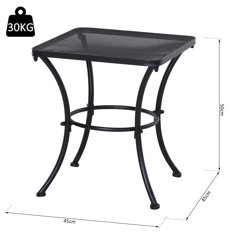 image 1 of Outsunny 45cm Square Metal Outdoor Patio Bistro Table Coffee Desk Black