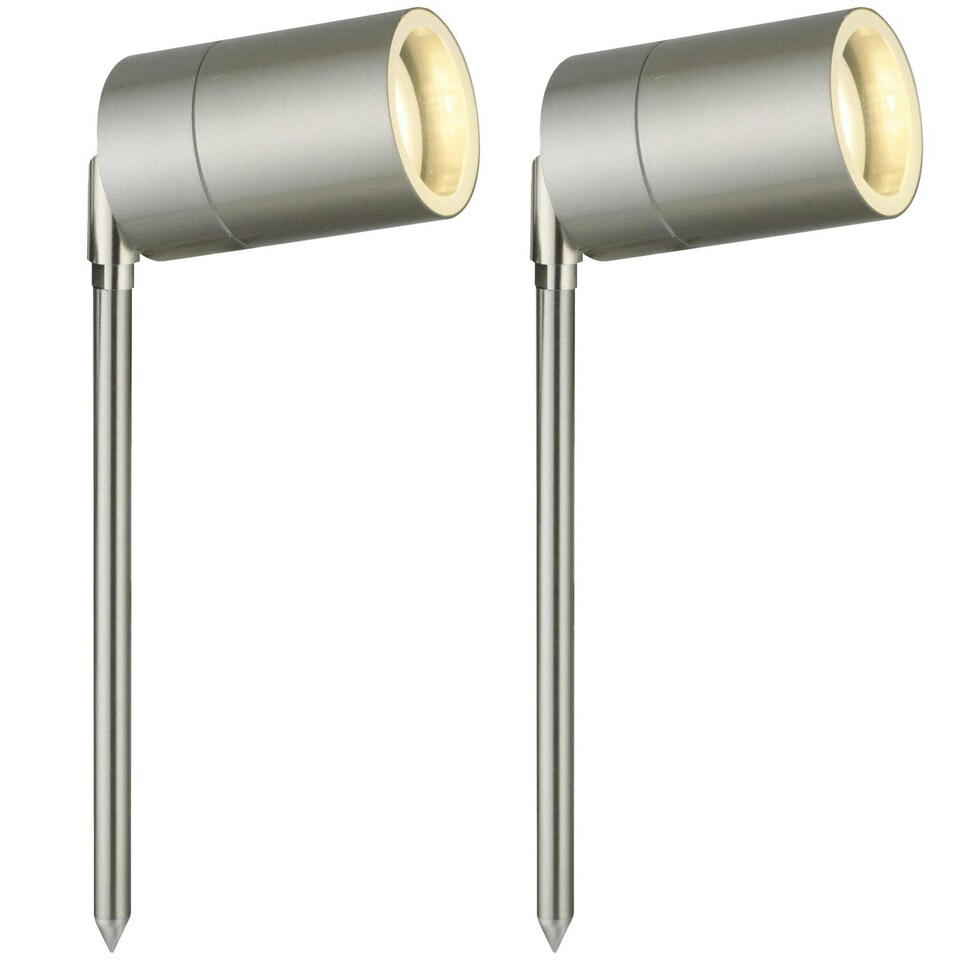 image 1 of First Choice Lighting Set of 2 Blaze Stainless Steel Outdoor Spike Lights Silver | Clear
