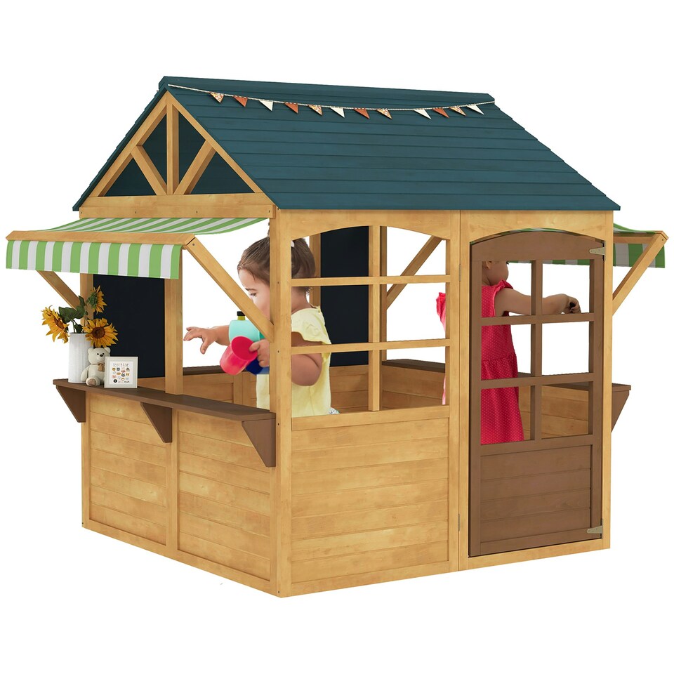 image 1 of AIYAPLAY Wooden Playhouse for Kids Outdoor, Foldable Wendy House, Brown