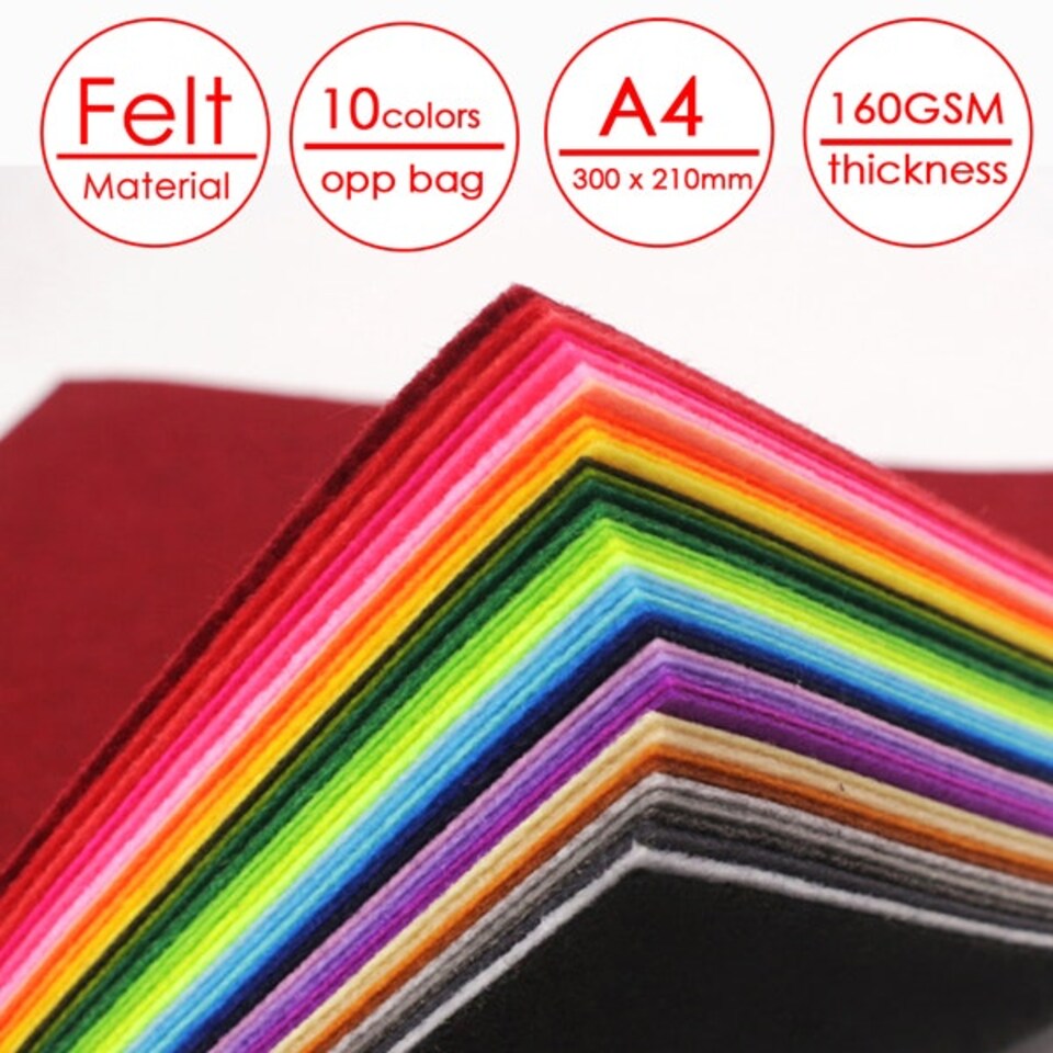 image 1 of Pack of 10 Assorted Colour A4 Handmade Felt Paper